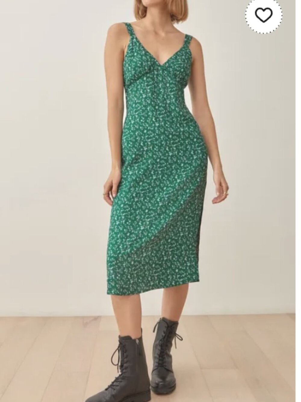 Reformation Lynda Green Rosemary Floral Slip Dress Sleeveless V-Neck W8